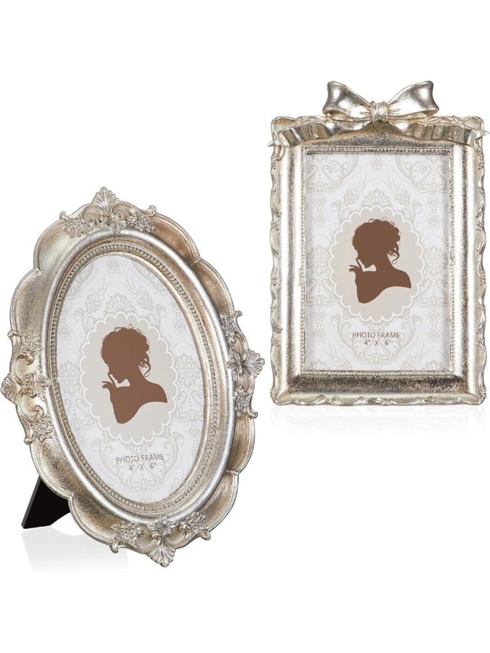 Vintage 4x6 Picture Frames Set - Antique Baroque Ornate Resin, Tabletop & Wall
